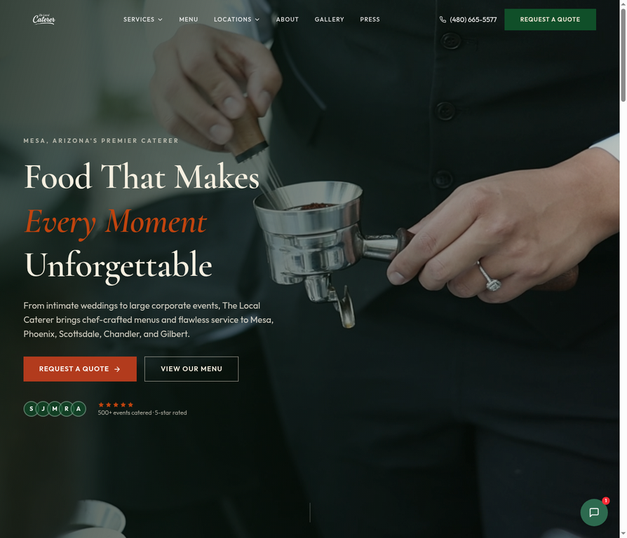 The Local Caterer website screenshot